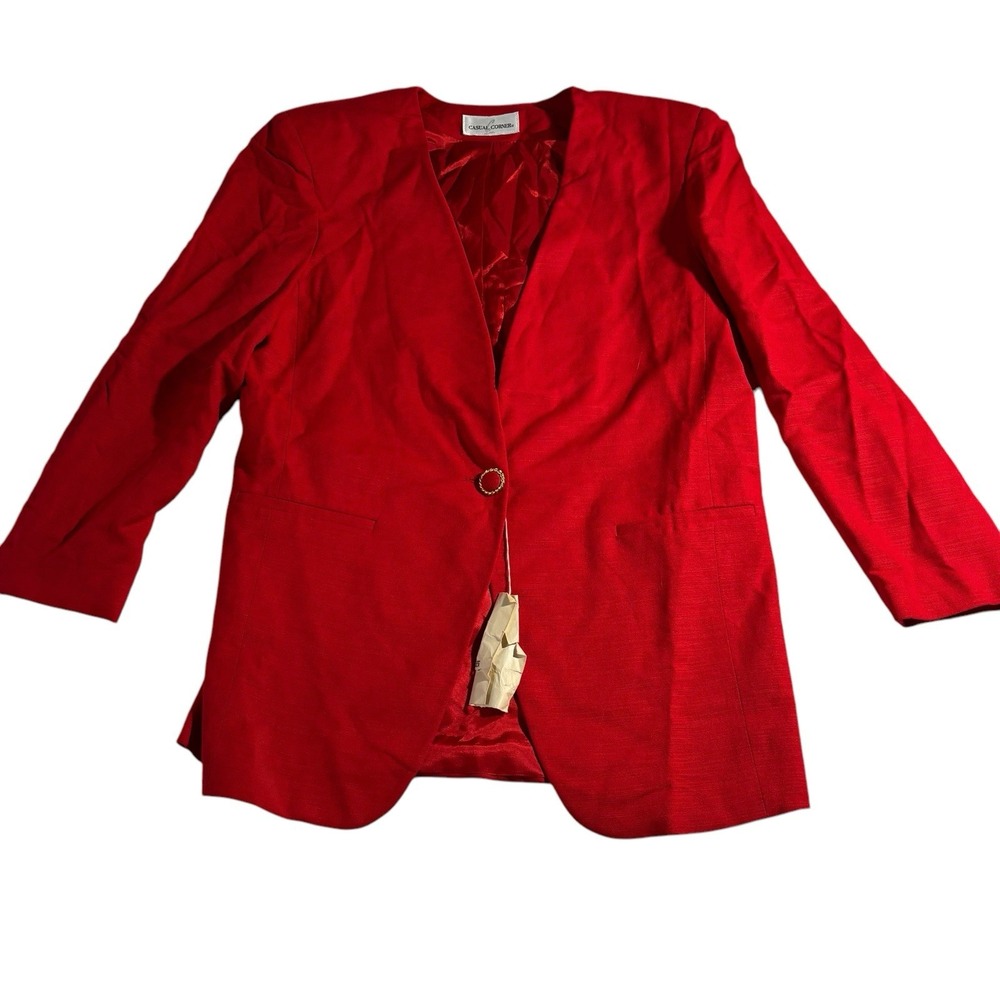 Vintage Casual Corner Jacket Blazer Womens Size 12 Solid Red 1‎ Button